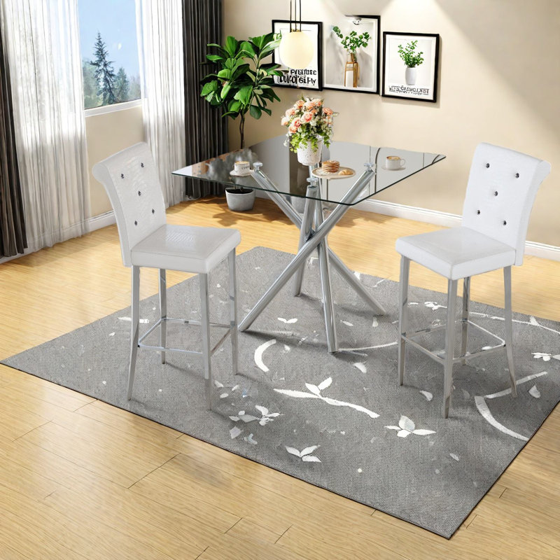 Contemporary Dining Table Sets, Glass And Metal, Sleek Modern For Kitchen And Home