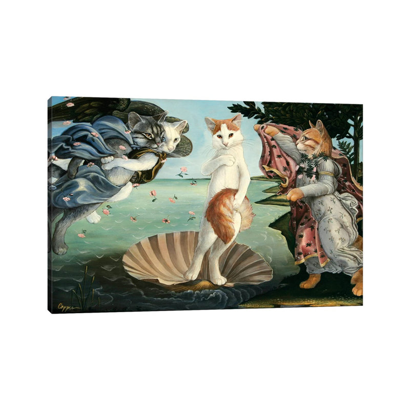 «Kitty On The Half Shell» - Impression, H 18 po x l 26 po x P 1,5 po, Toile tendue