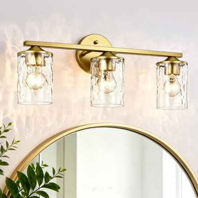 3-Light 21 In. Gold Vanity Light With Hammered Clear Glass Shades