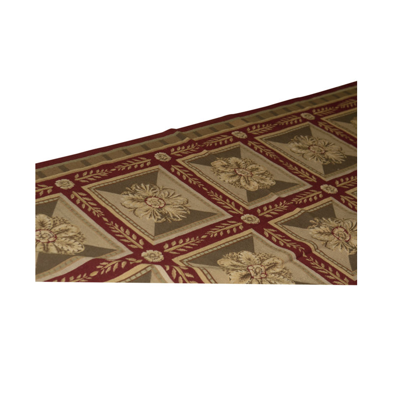 Tapis rouge, beige et brun clair de haute qualité noué à la main