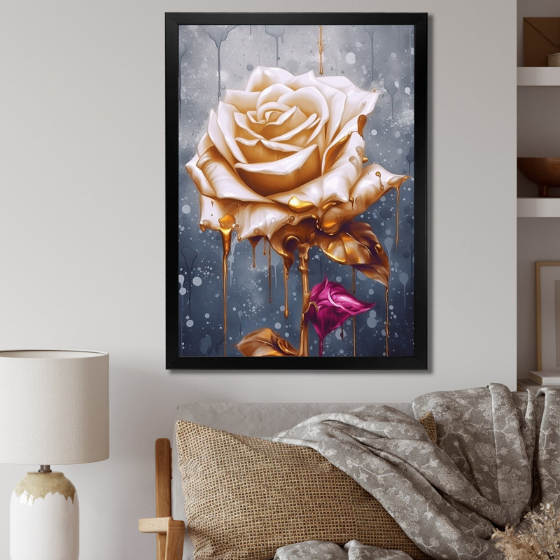 «Gold Cream Rose Reverie» sur toile, H 40 po x l 30 po x P 1,5 po, Cadre photo noir