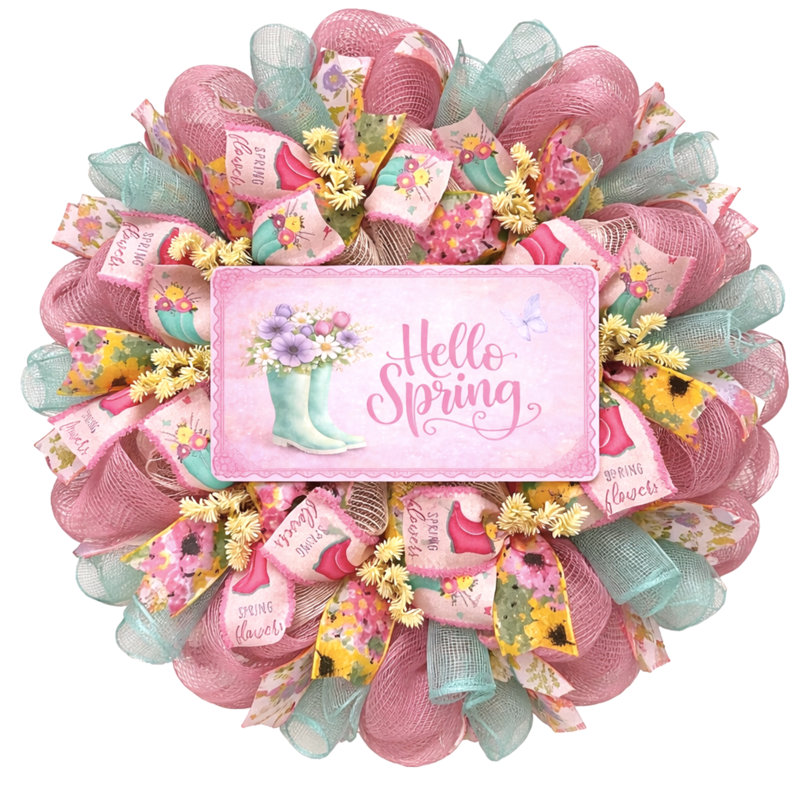 Hello Spring Wreath With Rainboots