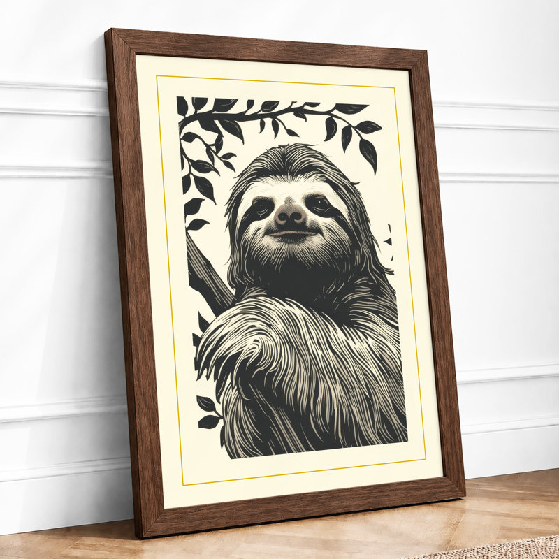 Sloth Among Leaves Boho - Framed Print, A4 - 29.7 x 21.0 cm, Walnut