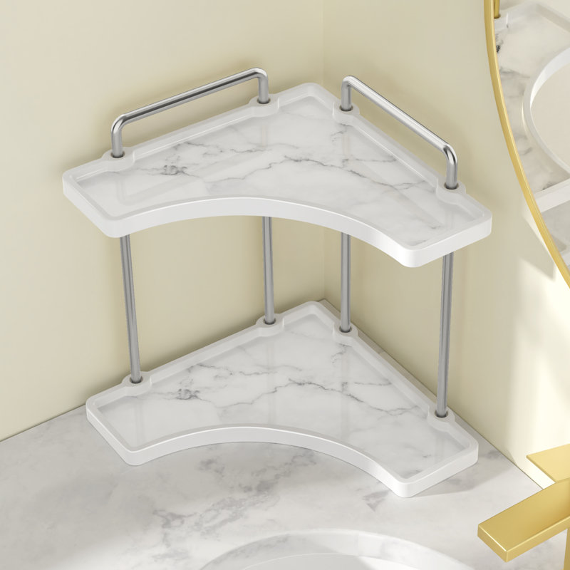 Bathroom Countertop Ceramic Tray Inlaid Fan-Shaped 2-Tier With Handle, Chrome