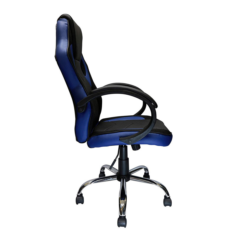Symple Stuff Reclining Faux Leather Swiveling Game Chair, Blue/Black, Blue/Black