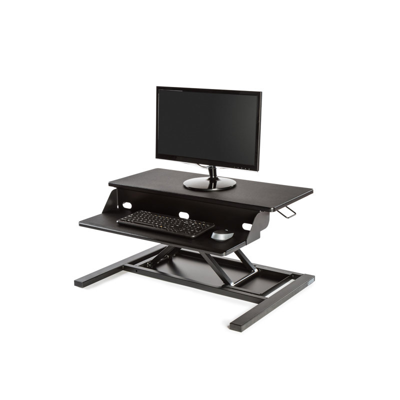 West Wick Adjustable Height Foldable Steel Standing Desk Converter, Black/Black