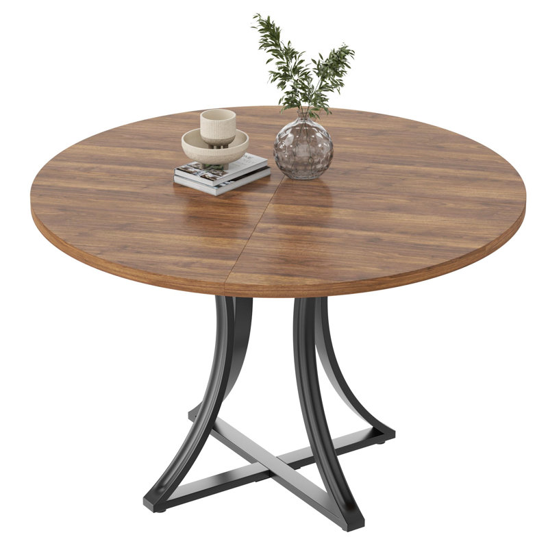 39.4'' Round Dining Table for 2-4, Small Kitchen Table with Metal Legs and Adjustable Feet for Apartments and Small Spaces