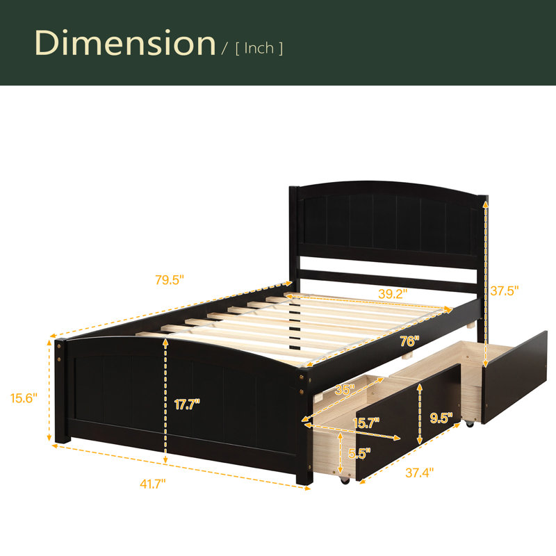 Lit plateforme simple avec deux tiroirs, Espresso