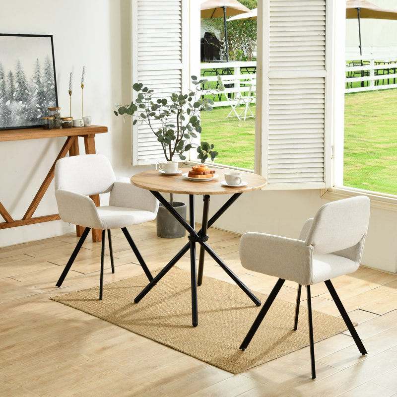 Harjovan 3 pieces Modern Dining Set Round Table Swivel Upholstered Chairs for Small Spaces Dining Room breakfast nook