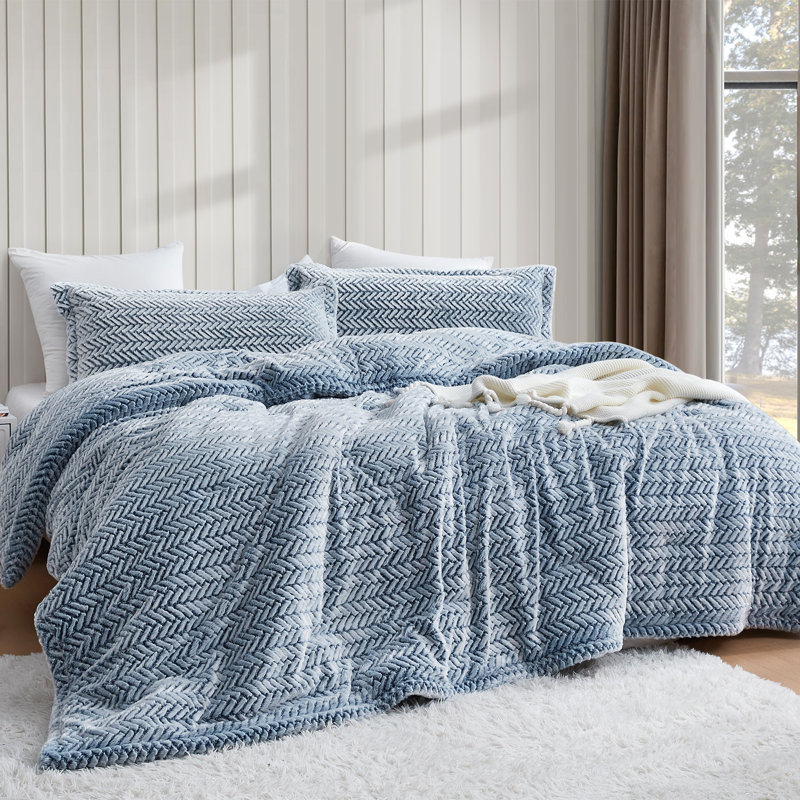 Peak of Cozy Polyester Chevron / Zig Zag Comforter Set, King Comforter + 2 King Shams, Frosted Navy Blue