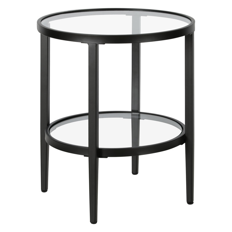 Hera Glass Top End Table, Blackened Bronze