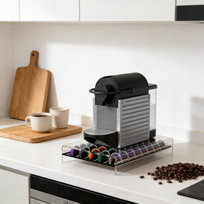 Organisateur à café et tiroir de rangement - peut contenir 40 capsules, support de comptoir en acrylique avec tiroir facile d'accès
