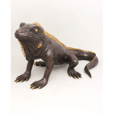 Sculpture iguane en laiton doré 41 po grandeur nature - Reptile réaliste | Décoration intérieure