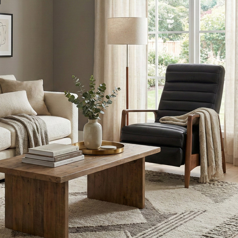 Fauteuil inclinable 28 po Mid-Century, Noir