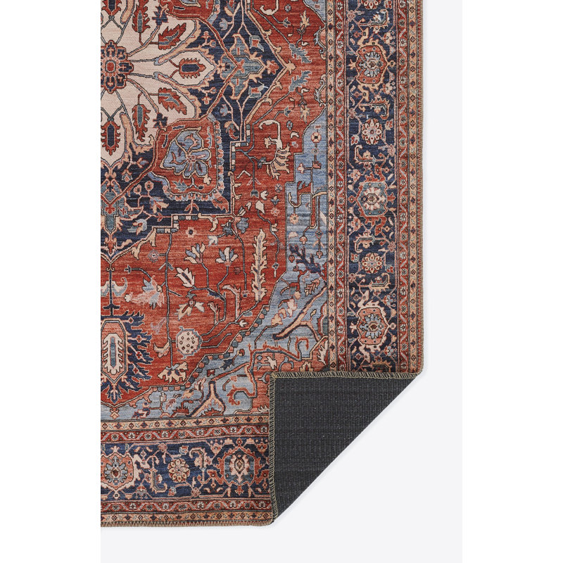 Geetha Oriental Red/Blue Area Rug, Rectangle 5' x 7'6"