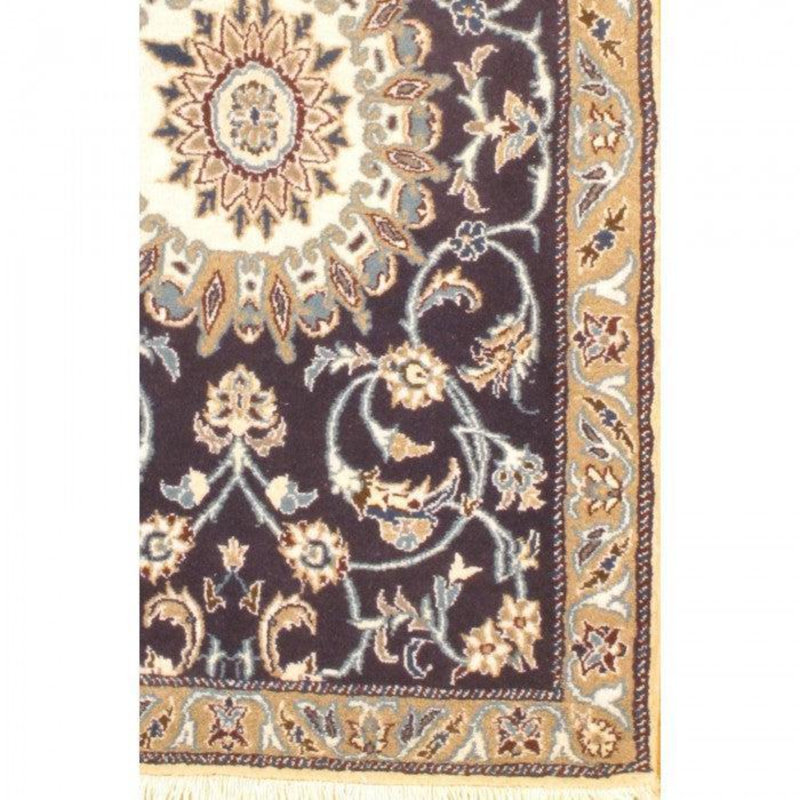 Tapis oriental beige / bleu marine en laine et en coton 3 pi x 5 pi Memke