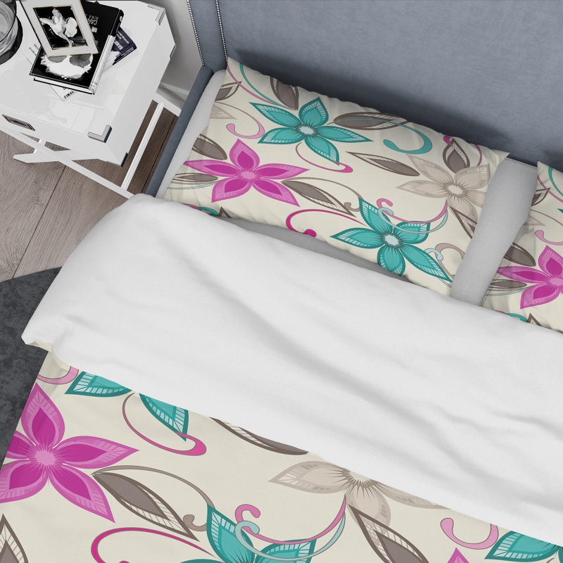 Fleurs et feuilles colorées - ensemble de housse de couette floral - polyester microfibre