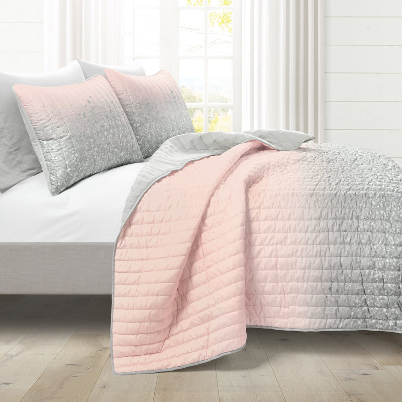 Ensemble de courtepointe en microfibre, Rosé / gris, Courtepointe simple + 1 taie décorative
