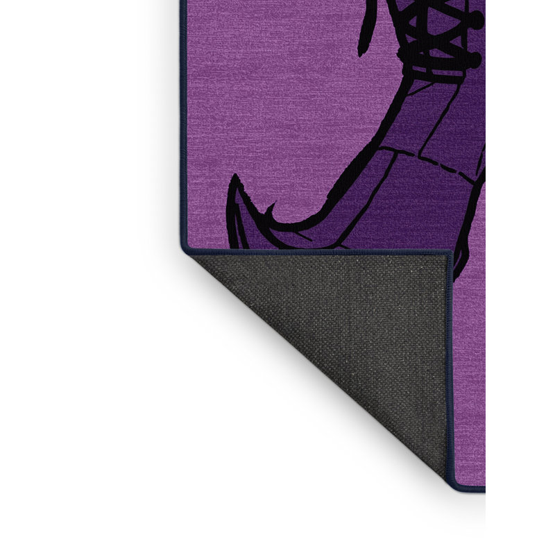 Soft Plush Everitt Halloween Modern & Contemporary Abstract Area Rug in Purple – Navy Binding, 8x10