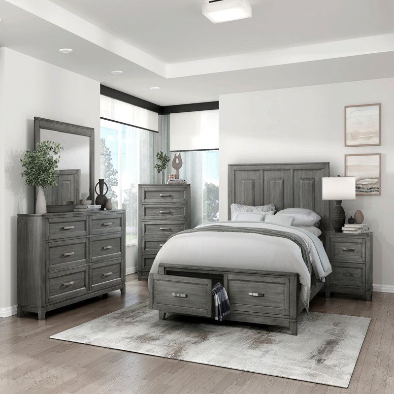 Commode à finition grise avec 5 tiroirs de rangement et meubles de chambre à coucher en bois 1pc, Gris