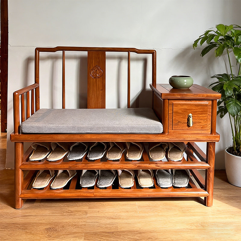 Chinese-style solid wood shoe bench
