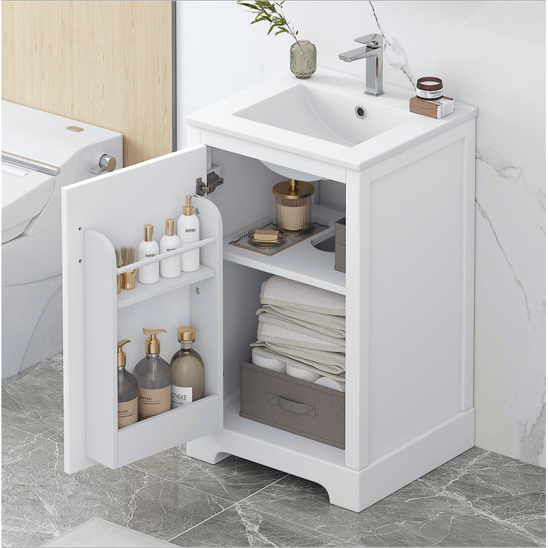 Meuble-lavabo de 20 po avec lavabo, armoire de salle de bain avec porte à fermeture douce, support de rangement et tablette réglable