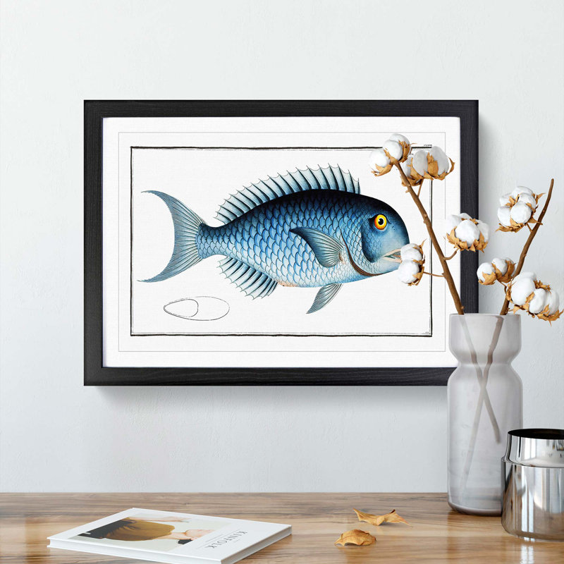 Blue Fish by M.E. Bloch - Picture Frame Painting Print, 62cm H x 87cm W x 2cm D, Black Framed