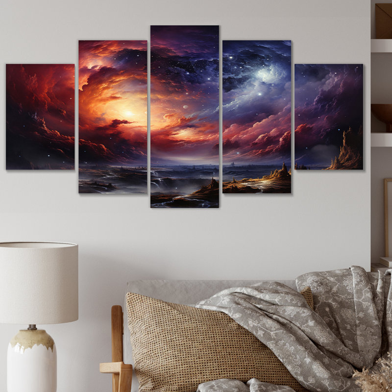 Ensemble de reproductions d'art mural en métal «Orange Dreams astronomiques - Galaxies»