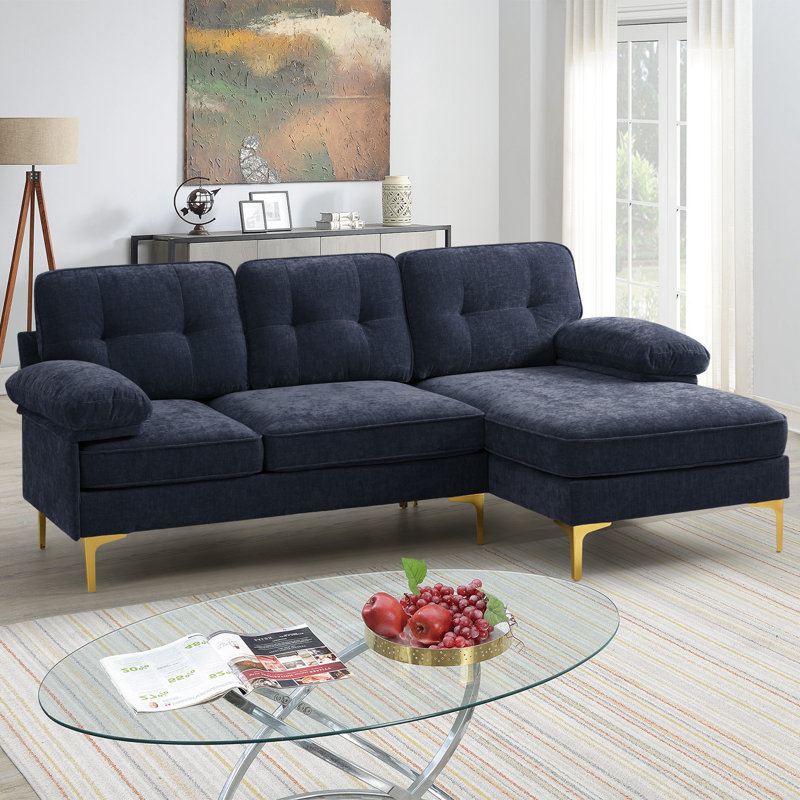 Canapé modulaire rembourré de 82,7 po Hilmir, Chenille bleue marine