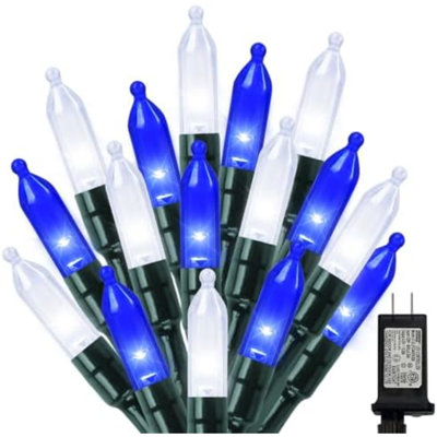 32.5FT 100 LED Blue White String light,16 Modes Plug in Blue LED Christmas MiniLights, Ocean party Fairy Lights, Waterproof Outdoor Christmas Lights for Xmas Tree Garland Wreath Bedroom Décor