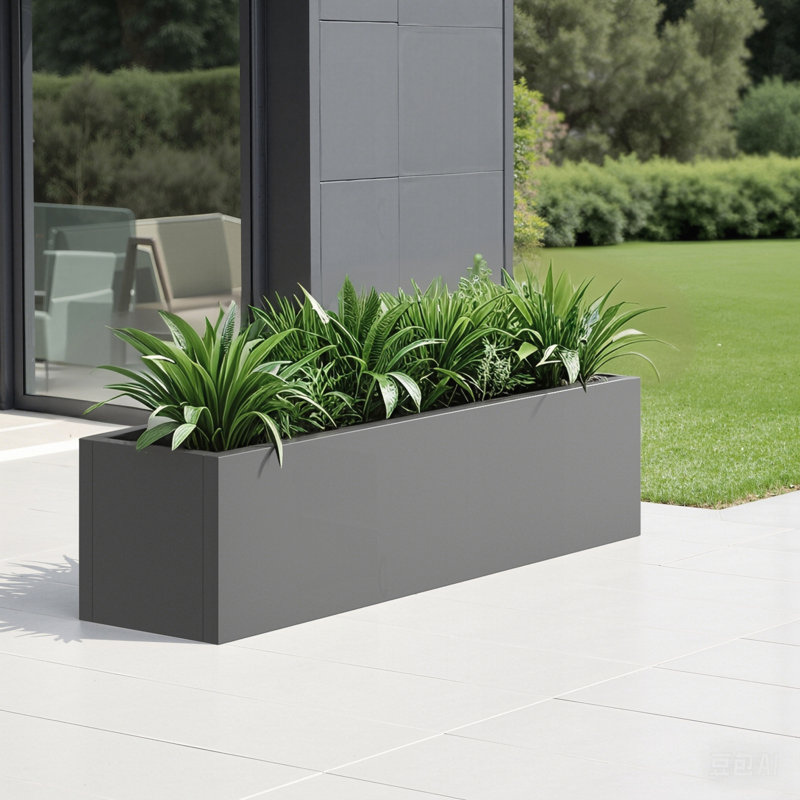 Durable Metal Rectangular Planter for All Environments and Various Plants, Gray