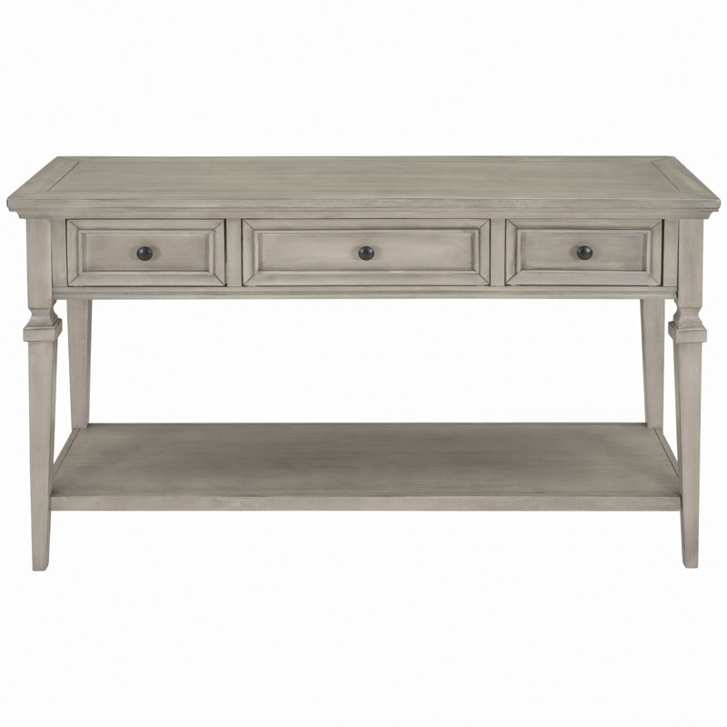 Classic Retro Style Console Table With Three Top Drawers And Open Style Bottom Shelf, Easy Assembly