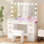 Meuble-lavabo de 43 po avec miroir et prise de courant, table de maquillage avec éclairage multicolore réglable à 3 couleurs RVB intelligent et 9 tiroirs