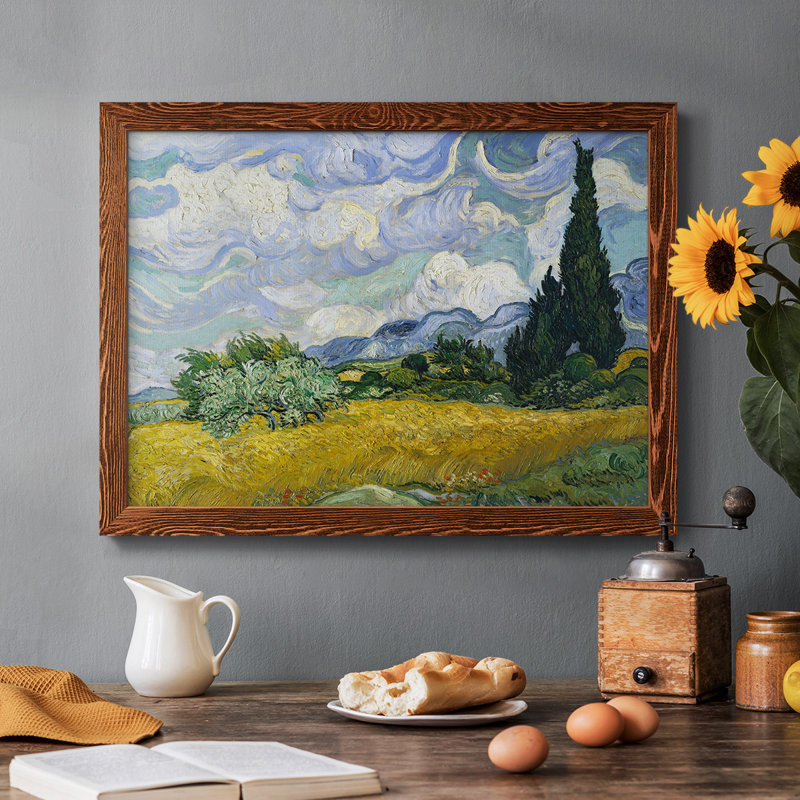 Champ de blé avec cyprès, reproduction sur toile, Érable, H 18 po x l 26 po