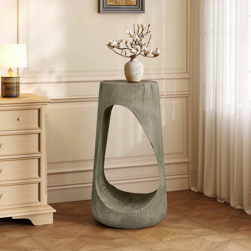 Table d'appoint d'extérieur, table de bout à conception creuse, table de tabouret de jardin de patio, table d'appoint décorative pour terrasse de balcon de plage, béton léger, texture semblable au bois