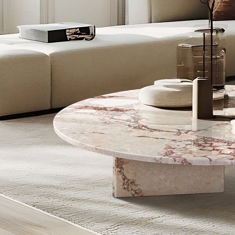 Table basse luxueuse en marbre naturel rose, pierre véritable, centre de table élégant