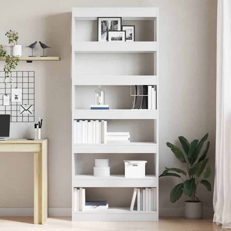 Book Cabinet with Shelf with Storage Engineered Wood Living Room Indoor, (6 Shelves) 198cm H x 80cm W x 30cm D, White
