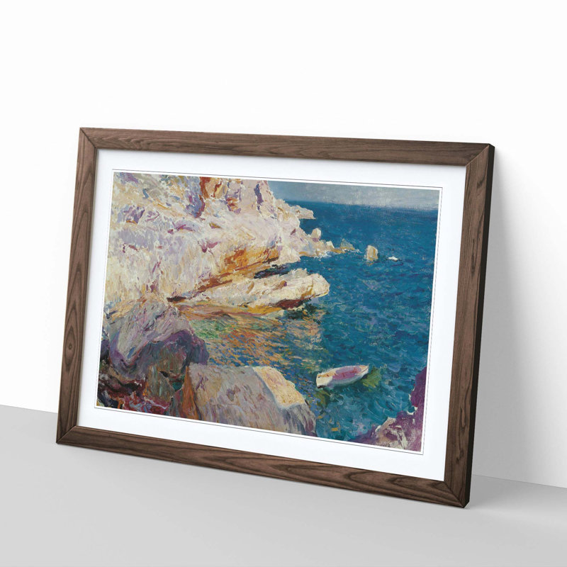 Sea Cliffs by Joaquin Sorolla Y Bastida - Framed Print, Walnut