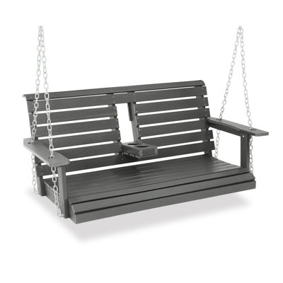 HIPS Porch Swing, 2 Seat Patio Swing Chair with Cup Holders for Garden,Backyard and Balcony,