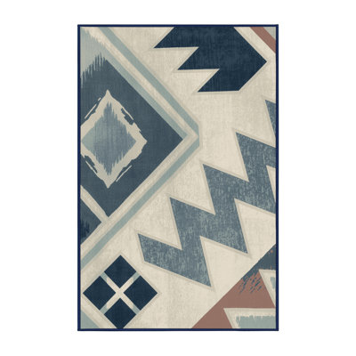 Tapis moelleux moelleux à motif de blocs d'inspiration mondiale Dahill - bleu marine