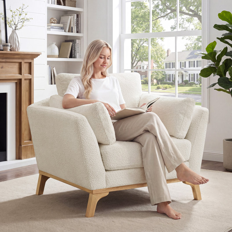 Ljubinko Upholstered Armchair, White Boucle