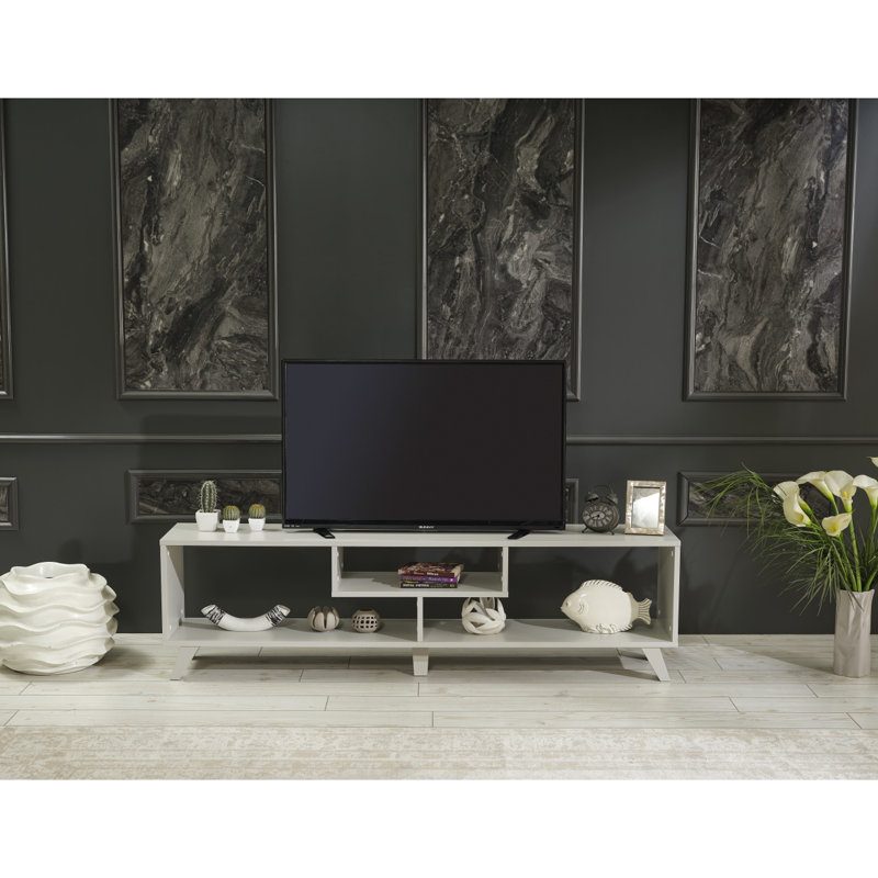 Mid Century Modern Grey Entertainment Centre, 67 Inch Tv Stand With Open Shelving Unit, Shelf