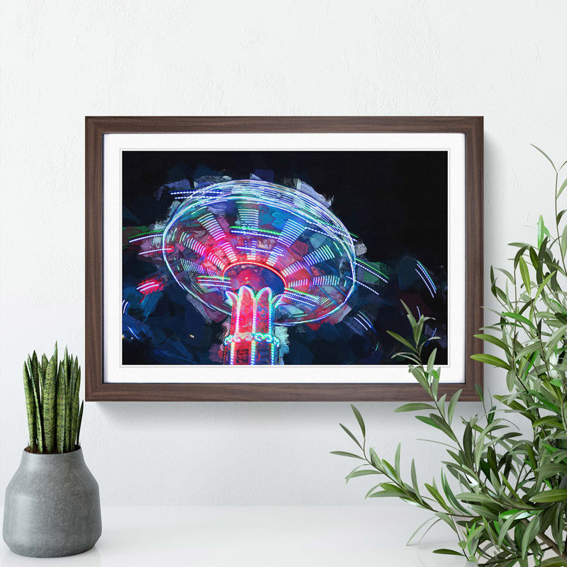 Fairground Swing at Night in Abstract - Picture Frame Graphic Art Print, Walnut Framed, 62cm H x 87cm W x 2cm D