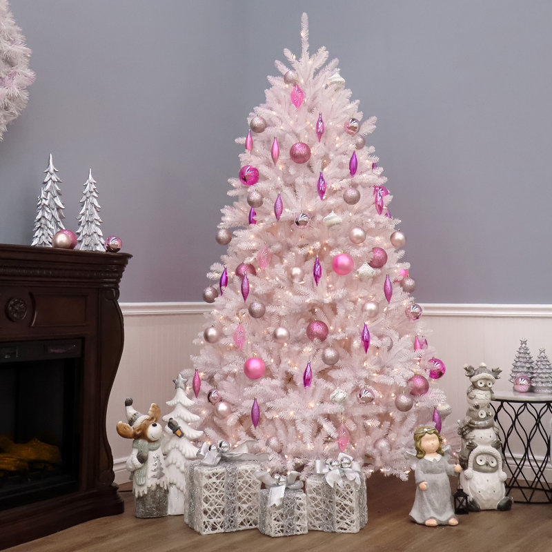 The Holiday Aisle® Dunhill Fir White Tree with Clear Lights, 6.5'