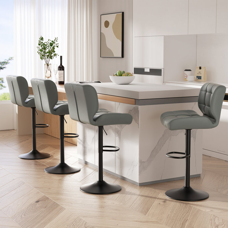 Adjustable Height Counter Stool with Metal Frame, Drak Grey