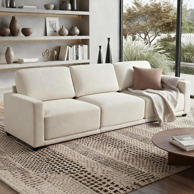 112" Modular Sectional Couchs For Living Room, 3-piece Chenille Sofa Set For Home Furniture, Beige