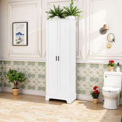 23.3 X 16.9 X 71.2 Inch Two-Door MDF Storage Cabinet With Adjustable Shelves For Bathroom, Office, And Home Organization