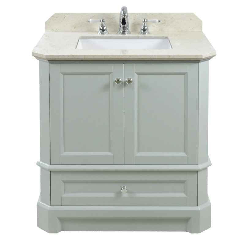 31.25'' Single Bathroom Vanity with Marble Top, Crema, Ocean Gray