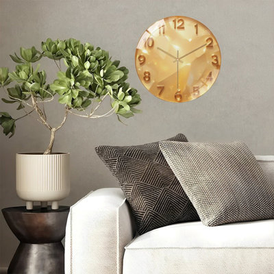 Golden Gem Clock Face Numbers Art - 12'' Modern Glass Wall Clock