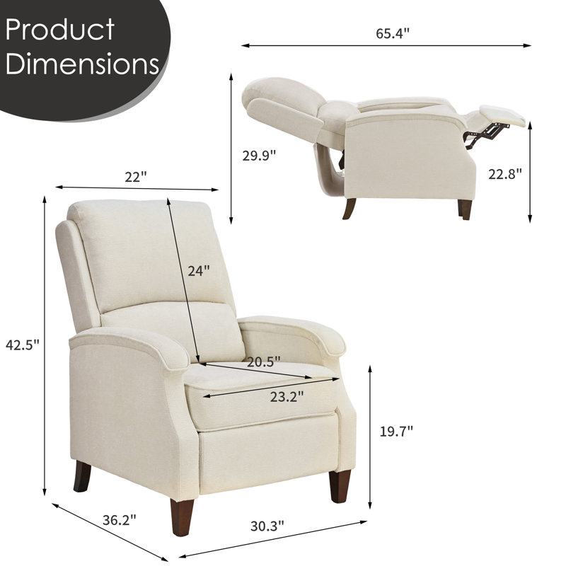Arlan 30.3'' Wide Push Back Manual Sabri Chair, Cream Fabric